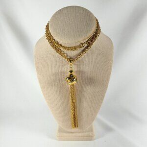 29 IN DOUBLE CHAIN GOLD TONE STATEMENT NECKLACE W/5 IN. DROP